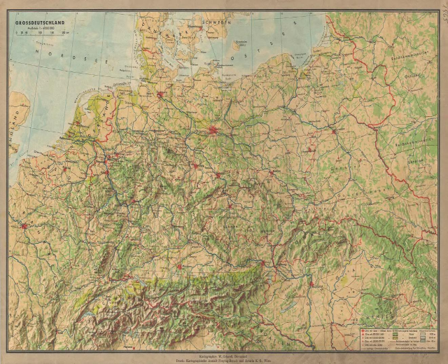 Alte Deutschland-Karte mit Straßen, Autobahnen und geografischen Merkmalen mit Text oben und unten.