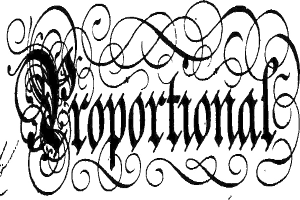 Schwarz-weißer kalligraphischer Schriftzug des Wortes "Korporation" mit komplexen Schleifen und Verzierungen.