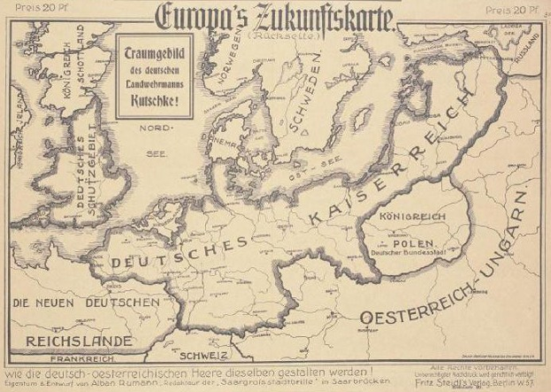 Alte Karte aus dem frühen 20. Jahrhundert mit Textanmerkungen, die das Ausmaß der Europäischen Union veranschaulicht.