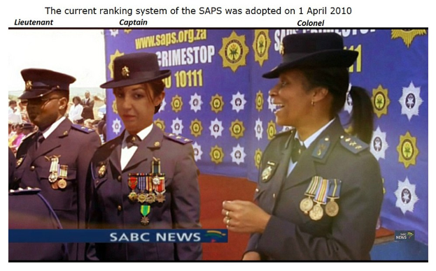 Eine Gruppe von Menschen in Uniformen und Hüten steht vor einem Banner mit Text oben und unten, der besagt: "Das aktuelle Ranglistensystem der SAP wurde am 1. April 2010 eingeführt."