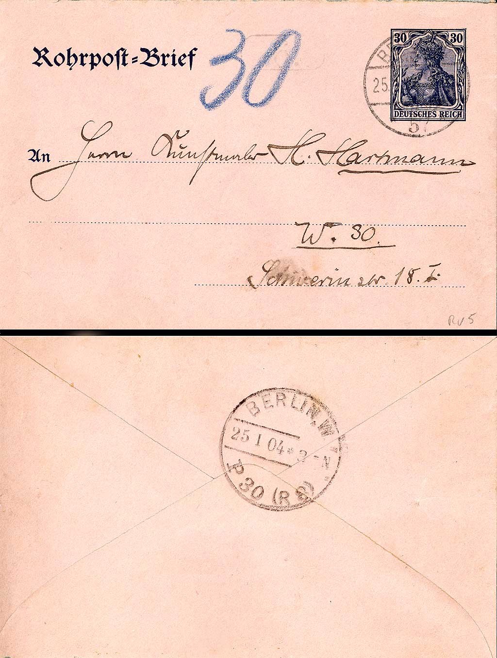 Alter Brief an Deutschland mit Stempel und zusätzlichem Text.