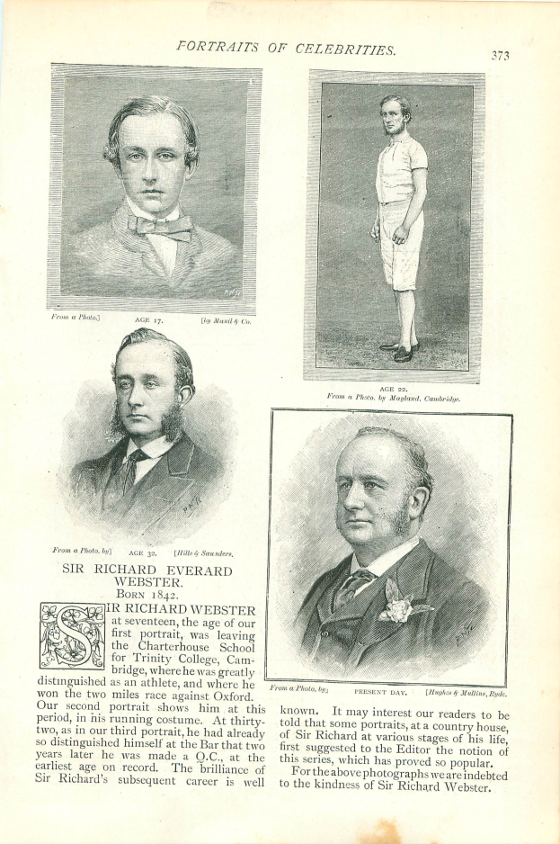 Ein altes Buch mit vier Porträts von Männern in Anzügen und Krawatten, wobei der zentrale Mann einen ernsten Gesichtsausdruck hat und sichtbarer Text auf der Seite.