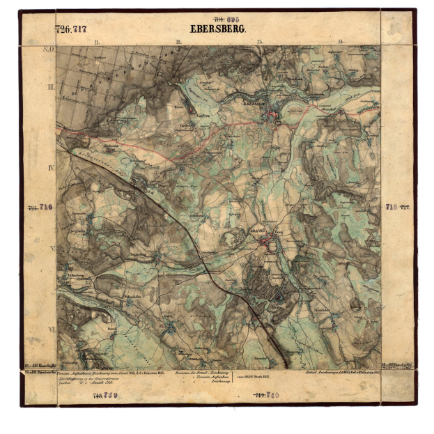 Ein detaillierter topografischer Stadtplan von Ebersberg, Deutschland, mit Text zur Übersicht des Gebiets.