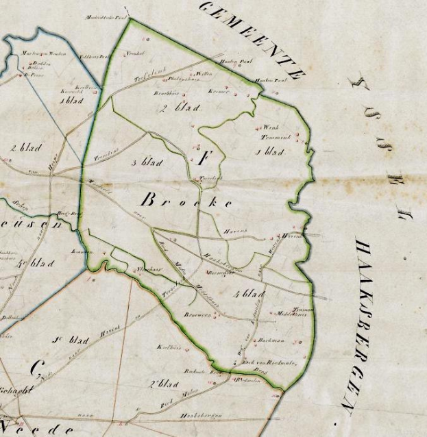 Detailierte alte Karte von Broke mit Straßen, Gebäuden, Sehenswürdigkeiten und zusätzlichem Text über Bevölkerung, Straßen und bemerkenswerte Merkmale.