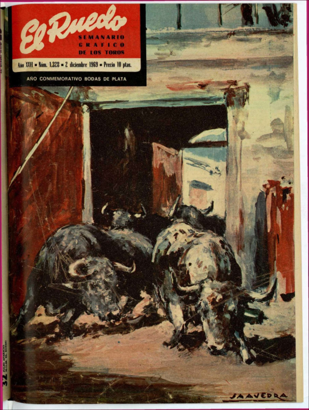 Buchumschlag mit einem Bild eines Bullen in einem Stall, mit ein paar Tieren im Vordergrund, einer Wand und einer Tür im Hintergrund und Text öber dem Bild.