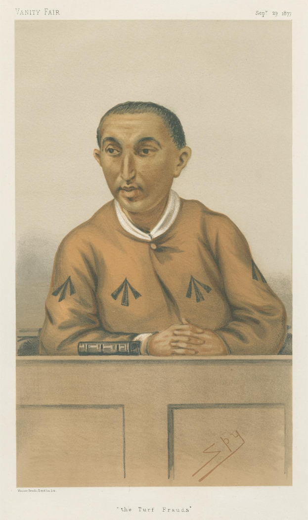 Ein Mann in einem weißen Hemd und dunklen Hosen sitzt an einem Tisch und schaut ernst, mit der Aufschrift "Die Rasenbetrüger" unten auf dem Bild.