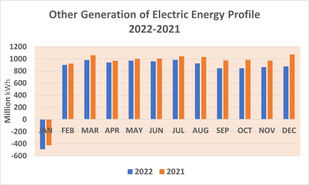 Liniengraphik zur jährlichen Erzeugung von elektrischer Energie aus anderen Quellen von 2021 bis 2022 mit begleitendem Text.