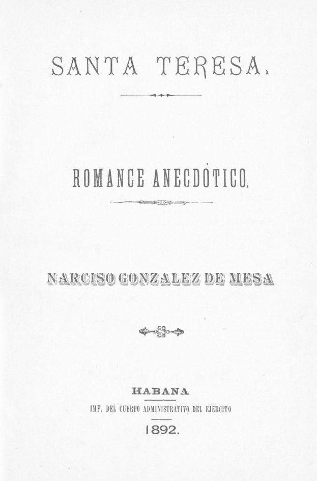 Der Umschlag des Buches 'Romance Anecdótico' von Santa Teresa mit dem Titel in fetter schwarzer Schrift auf weißem Hintergrund mit einem schmalen schwarzen Rand.