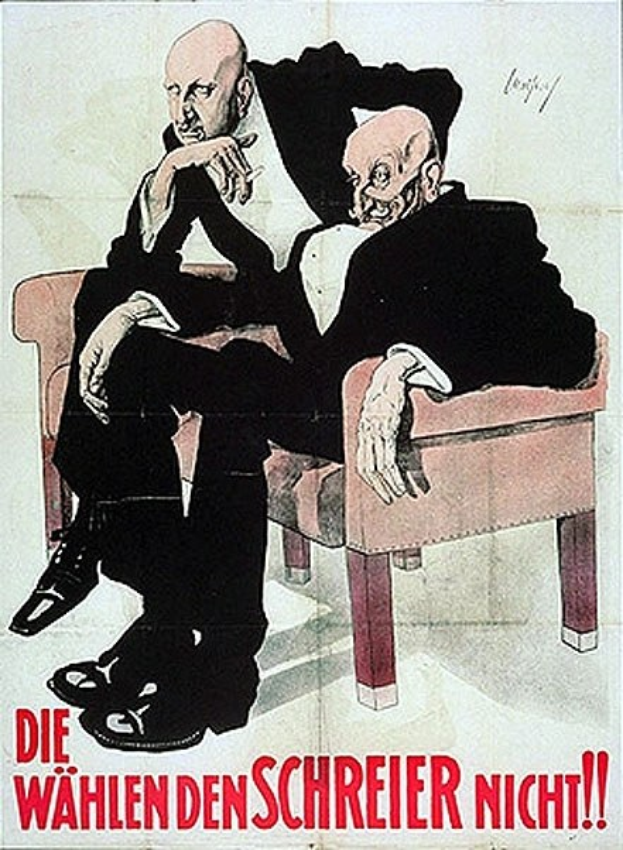 Deutsches Propagandaplakat für die Nationalsozialistische Deutsche Arbeiterpartei, das zwei Männer auf einem Sofa zeigt.