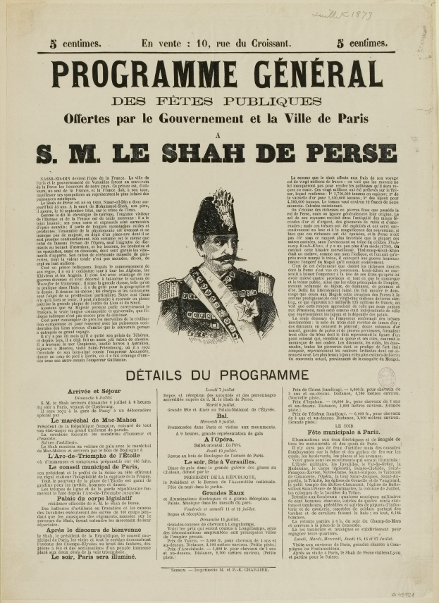 Alte Zeitungsvorderseite mit einem strengen Mann in Uniform mit Schirmmütze, gefalteten Händen und einem Gürtel mit einer Schnalle, mit der Aufschrift "Programm General".