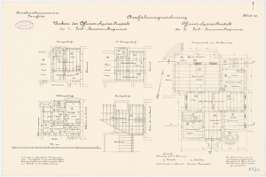 Ein detaillierter Grundrissplan des ehemaligen Arbeitszimmers des deutschen Bundeskanzlers, der den Aufbau des Gebäudes mit verschiedenen Räumen und Textbeschriftungen zeigt.