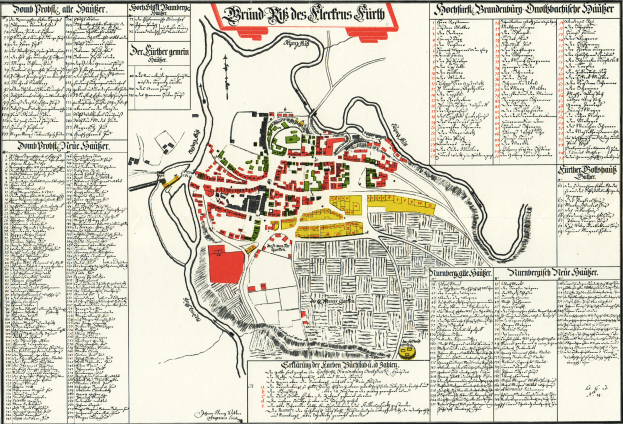 Ein detaillierter alter Stadtplan von Stuttgart, Deutschland, der Straßen, Gebäude, Sehenswürdigkeiten und Text enthält, der Informationen über die Bevölkerung und bemerkenswerte Merkmale der Stadt liefert.