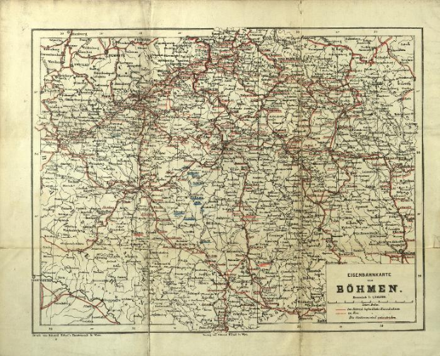 Ein detaillierter alter Stadtplan der Stadt Böhmen, Deutschland, der Straßen, Gebäude, Sehenswürdigkeiten und Text enthält, der Informationen über die Bevölkerung, Straßen und Sehenswürdigkeiten der Stadt enthält.