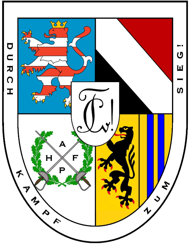 Das Wappen von Stuttgart zeigt zwei Löwen, die ein Schild mit einer Krone flankieren, ein Banner mit 'Stuttgart' in der Mitte, einen Lorbeerkranz um das Schild und ein rot-weiß kariertes Muster oben.