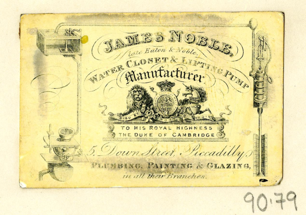 Visitenkarte für James Noble Wasser closet & Hebepumpen-Hersteller mit Produktbeschreibungstext.